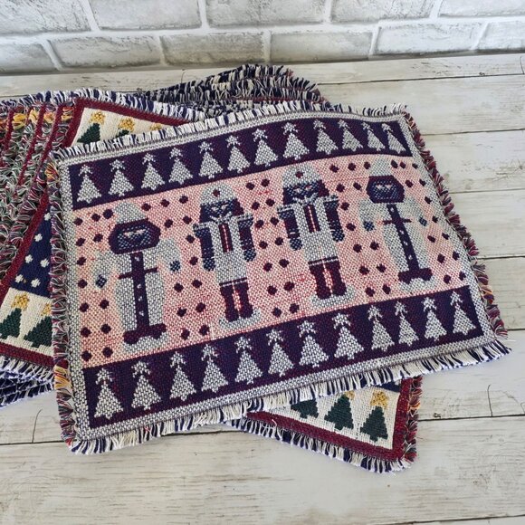 Vintage 12 Tapestry Placemats Nutcracker Santa Homespun Cottage Grandmacore - Picture 4 of 5